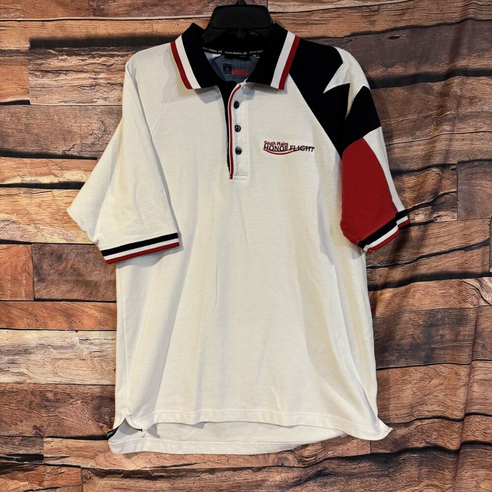 Texas Original Rockpoint South Plains Honor Flight Polo Shirt Men's Size L White